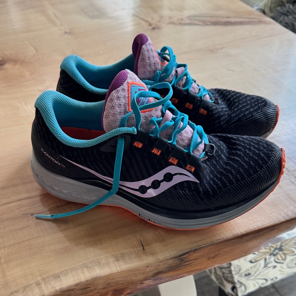 Saucony Black Sneakers with Teal & Pink Accents